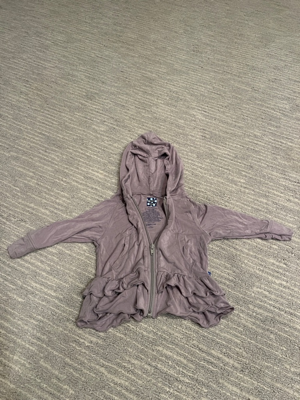 KicKee Pants Solid Spring Sky Double Ruffle Zip-Front Hoodie 6-12M | Baby Girl - Picture 3 of 3